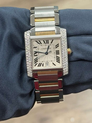 Cartier Tank Francaise 2302 W51005Q4 18k YG Two Tone Silver Dial Quart Men 28mm