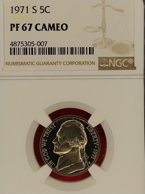 1971 S Jefferson Nickel 5 Cent  NGC PROOF 67 CAMEO 