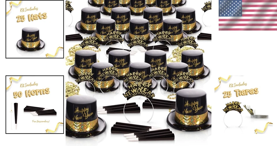 Nuevo kit de fiesta negro y dorado 250 piezas para 50 invitados Foto 2 de 4