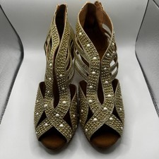 NEW Dance And Sway Women  s Size 6.5 Gold Colored Shoes Flared Heel 3  