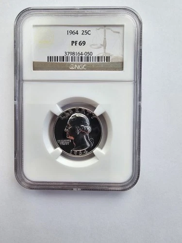 SILVER 1964 PF69 WASHINGTON QUARTER GRADED NGC 25C P MINT 90% AG COIN