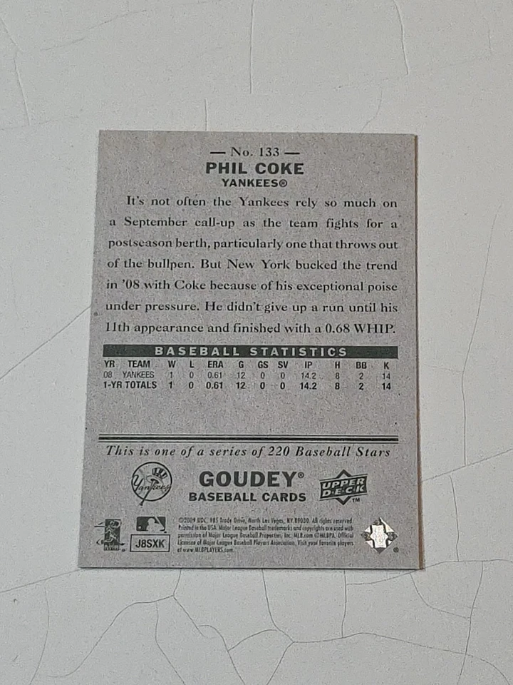2009 Upper Deck Goudey - Phil Coke #133 (RC) - Image 2 of 3