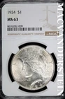 1924 Peace Dollar- Silver- NGC MS 63- Lustrous- No Reserve #SLA871