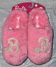 Girl's Size 4 - 5 Pink Barbie Slippers Furry Clog w/White "B" New With Tag