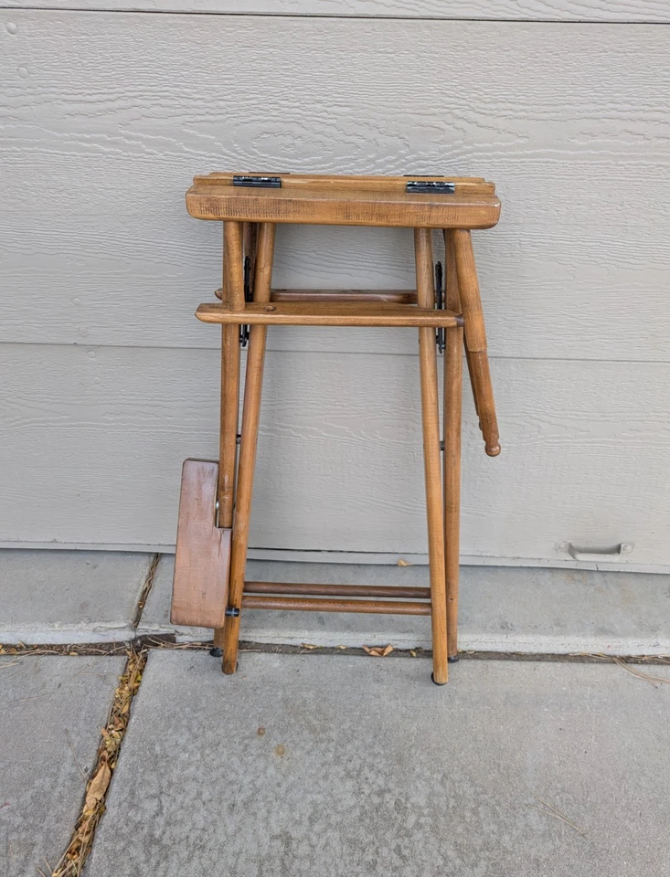 Cadeira Directors Vintage Telescópio Dobrável de Madeira com Lona Azul Branca - Imagem 4 de 4