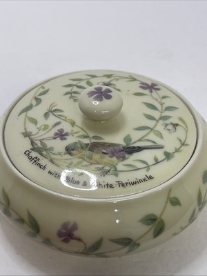 TRINKET/VANITY Box By Andre Richard Japan Chaffinch w/ Blue/White Periwinkles