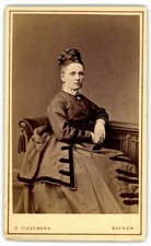 Antique CDV Circa 1870s E. Tiedemann Gorgeous Lady In Dress Bremen