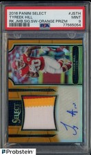 2016 Panini Select Orange Prizm Tyreek Hill 3-Color Patch AUTO 48/49 PSA 9