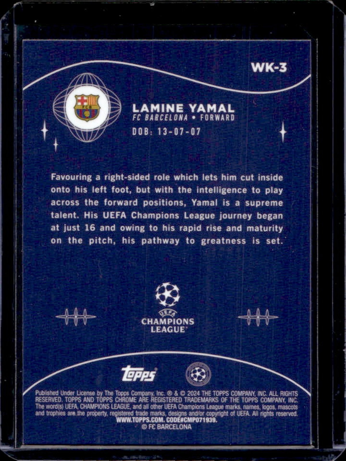 2023-24 Topps Chrome UEFA Lamine Yamal Wonderkids RC Rookie #WK-3 Barcelona view 2