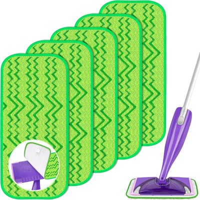 5 Reusable Mop Pads Compatible with Swiffer Wet Jet Mops, 5PCS, Green 