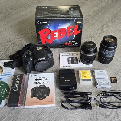Canon EOS Rebel T5i 700D Digital Camera SLR W/ 2 Lens Kit 60MM 55-200MM Bundle