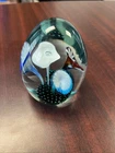 vintage Murano glass paperweight, egg-shaped green bubble base trumpet flowers
