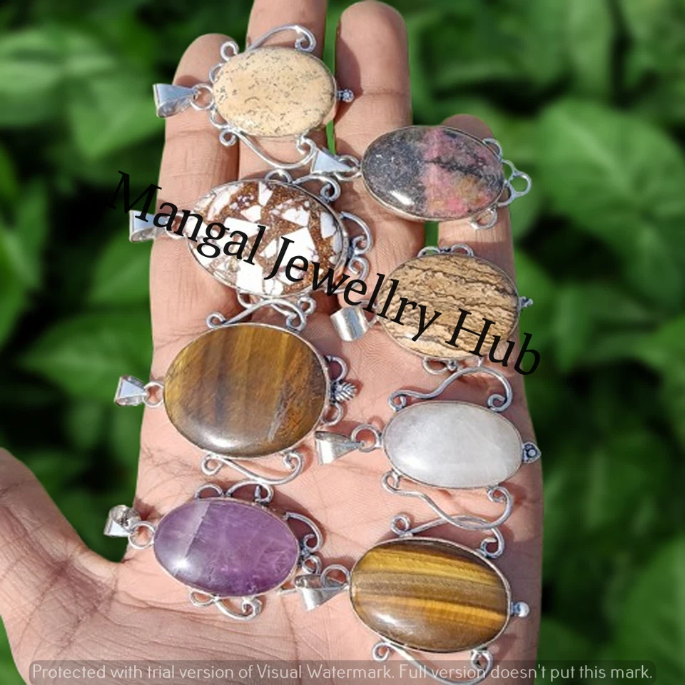 Lote de joyas de moda enchapadas en plata de ley 925 colgantes de piedras preciosas de unakita y mezcla Foto 4 de 4