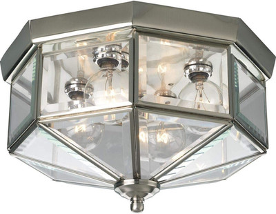Brushed Nickel Octagonal Ceiling Light with Clear Beveled Glass Shade