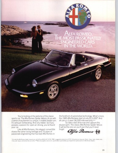 1985 Alfa Romeo Spider Veloce Vintage Print Ad