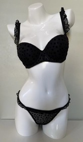 Victoria's Secret PINK Wink Push Up Bra & Thong Panty Set Black Stars