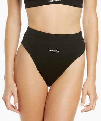 Icebreaker L67207 Womens Black Merino Wool Queens High Cut Briefs Size L