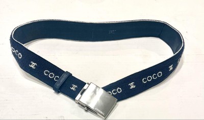 CHANEL 02C Canvas Belt CC Logo Buckle Navy Vintage Rare