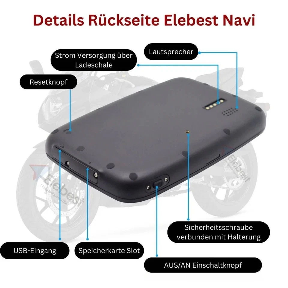 Elebest RIDER W5 Motorrad-Navigationsgerät – robust, 5", GPS, wetterfest - Bild 4 von 4