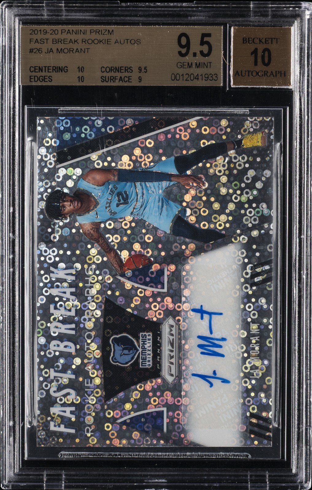2019-20 PANINI PRIZM FAST BREAK RC AUTOS #26 JA MORANT BGS 9.5