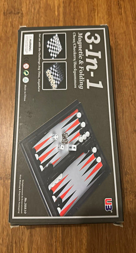 UB 3-in-1 Magnetic Folding Chess Checkers Backgammon Board Game 33810