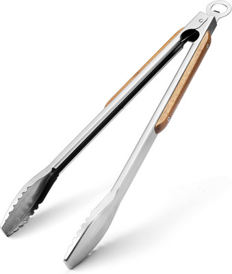 Extra Long Wood-Handled Grill Tongs, 19.5''/50Cm Heavy Duty Stainless Steel