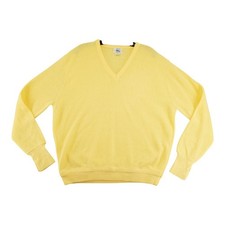 Vintage 70s 80s Izod Lacoste Yellow V-Neck Sweater Orlon Acrylic Made in USA L