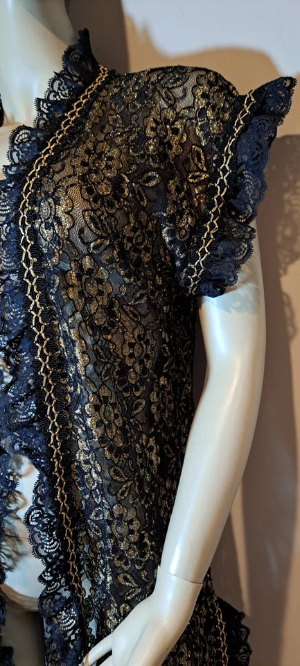 Fun Funky Black Gold Lace Long Vest Witch Wizzard Halloween Costume Adult - Image 2 of 3