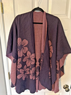 Made in France Purple Floral Soft Knit Shawl Wrap One Size REVERSIBLE