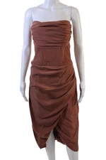 Bardot Womens Back Zip Strapless Knee Length Shift Dress Brown Size 12