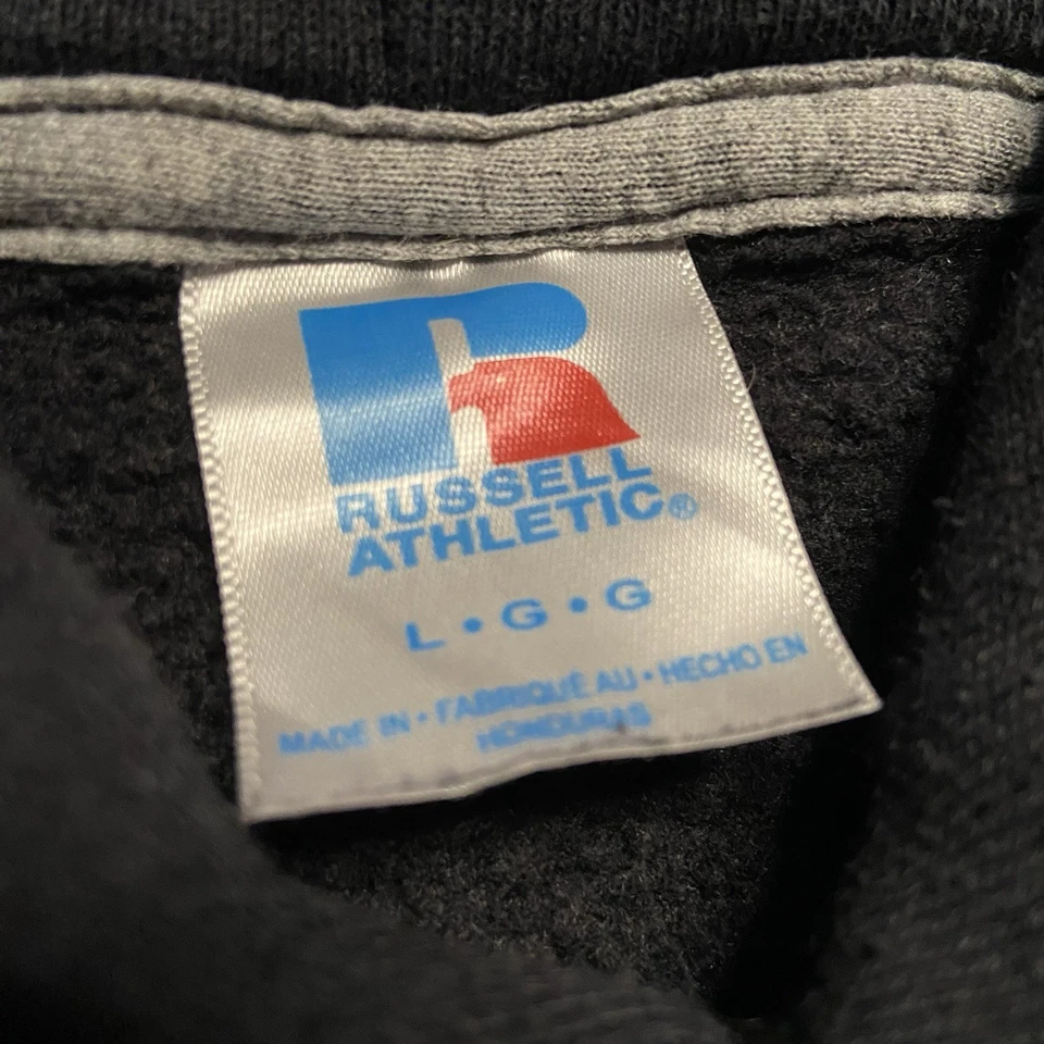 Russell Athletic Hoodie Large Black Pullover Sweatshirt Boxy VTG Faded Y2K - Image 3 of 4