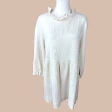 Ces Femme NWOT SZ LGE cream cotton muslin babydoll mini dress open back