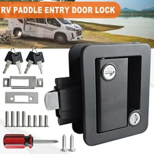Black RV Paddle Entry Door Lock Latch Handle Knob Deadbolt Camper Trailer 