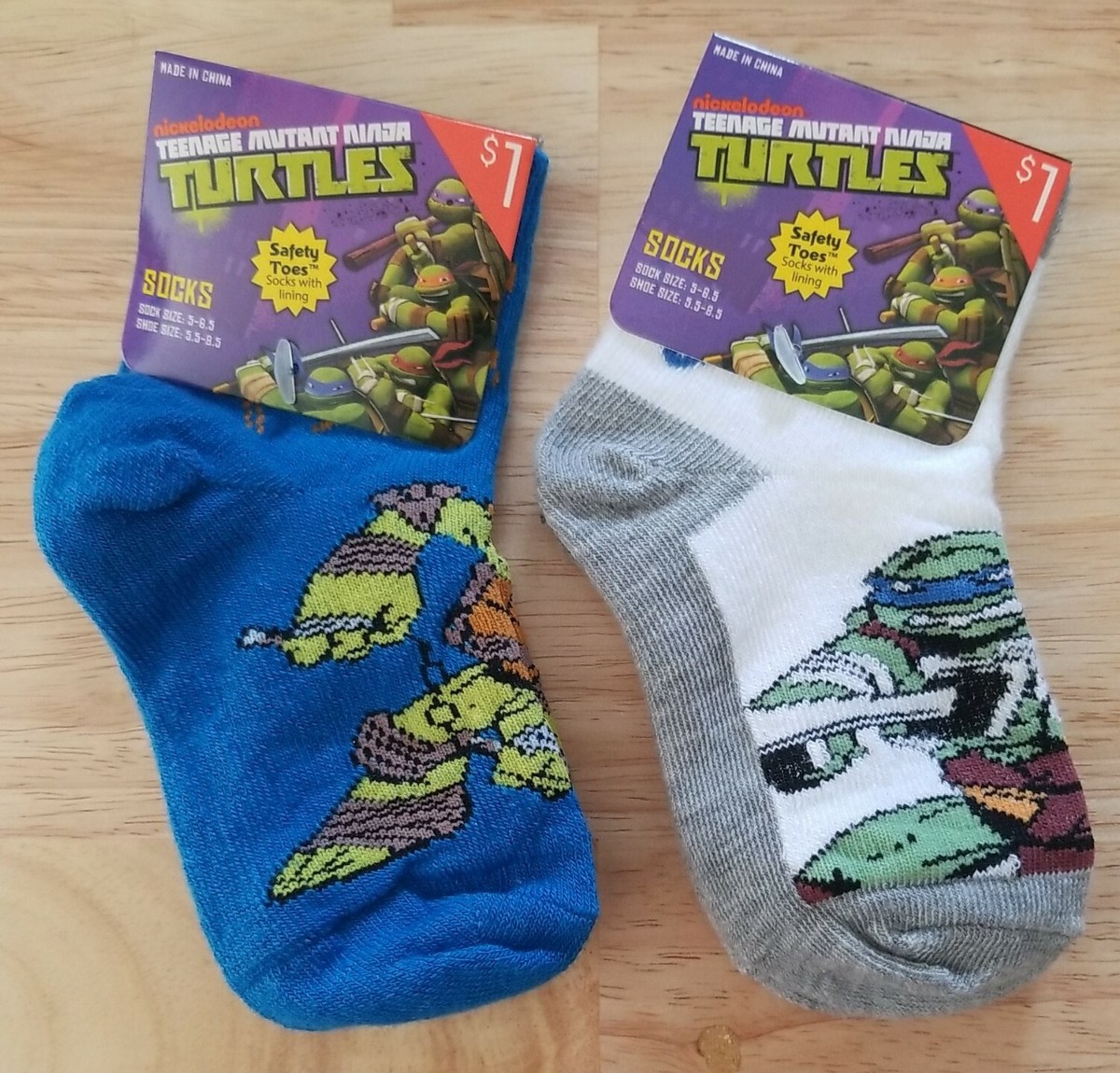 Teenage Mutant Ninja Turtles 2 Pair Boy's Sock Sz 5-6.5 Shoe Sz