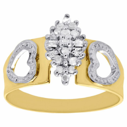 10K Yellow Gold Baguette Diamond Hearts Marquise Cluster Cocktail Ring 0.12 Ct. - Picture 3 of 5