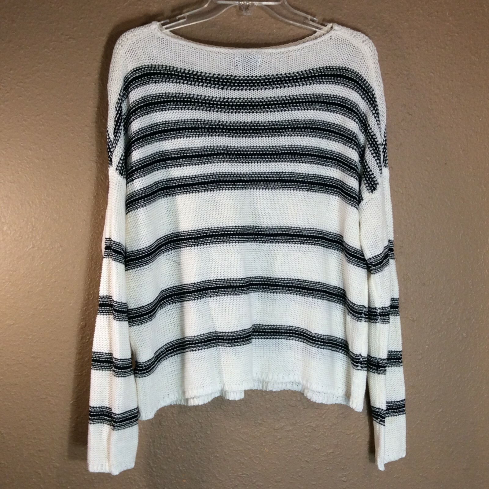 Fate Women Size L Knit Pull Over Sweater Top Ivory Black Stripe Long Sleeve H479 Ebay