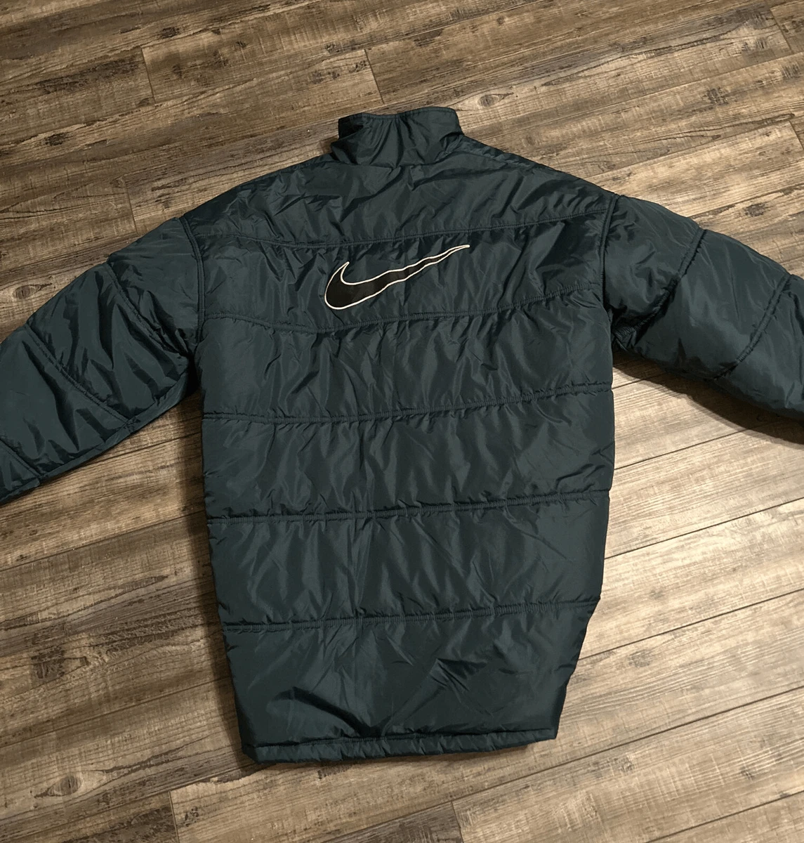 Vintage 90s Nike Reversible Puffer Winter Jacket Size Men's XXL Green Black  Huge