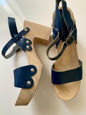 Clog Sandalette Plateausohle Holz blau Größe 41