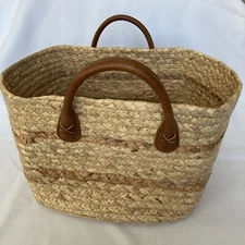 Double-Handled Basket Braided Water Hyacinth Storage Shopping Tote 12 x 10 x 7"