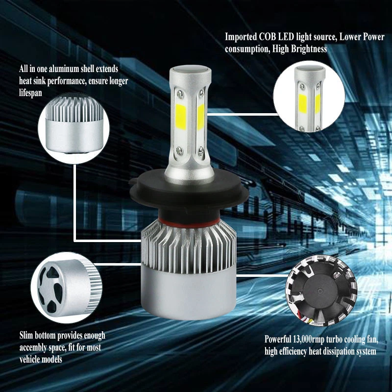 HB2 9003 H4 LED Headlights Bulbs Conversion Kit 6000K 2000W 300000LM Headlamp - Image 2 of 4