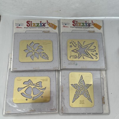 4 Sizzix simple impressions embossing folders Two Stars, Bells, Poinsettia