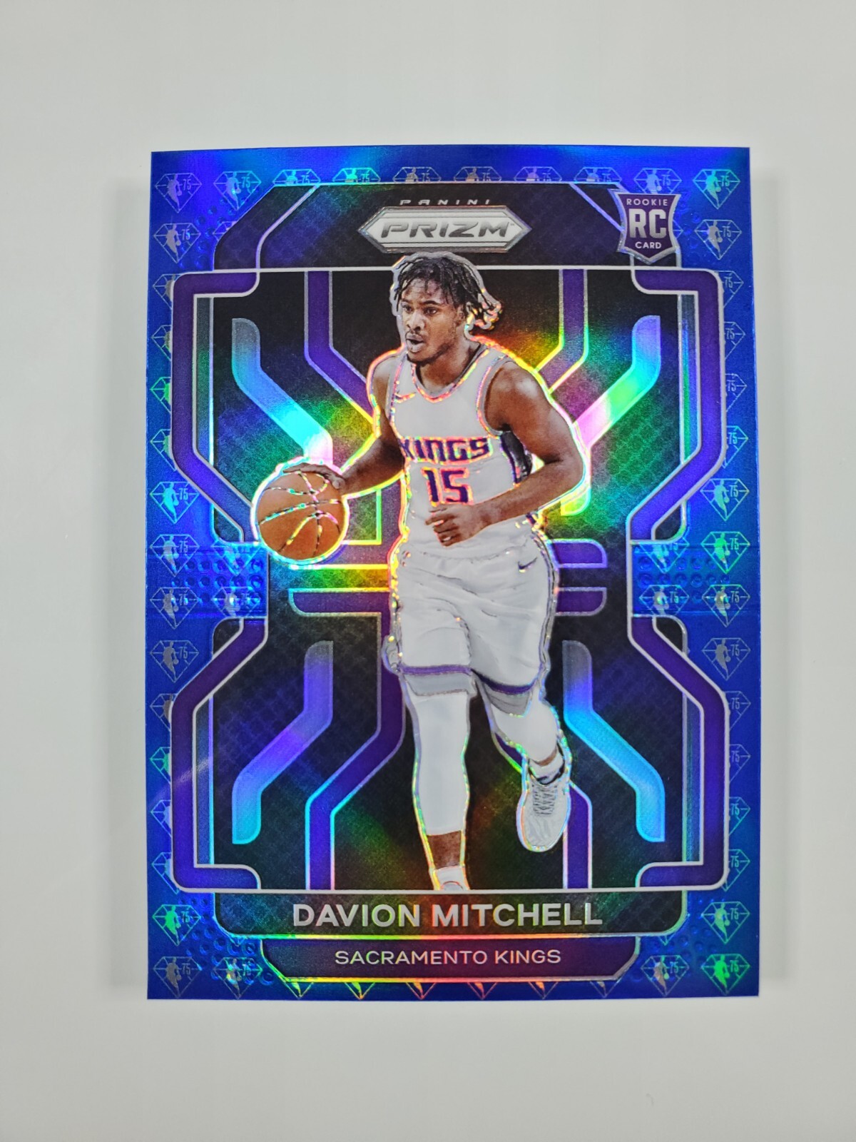 2021-22 Panini Prizm Davion Mitchell 75th Anniversary Blue Diamond Prizm RC #312
