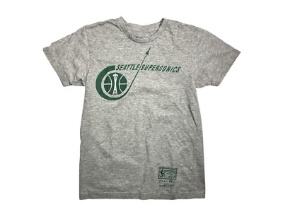 SEATTLE SUPER-SONICS Retro Mitchell Ness 70s LOGO NBA BASKETBALL T-SHIRT Men's S