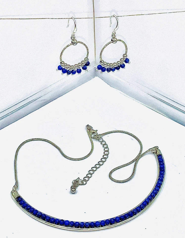 Natural Lapis Lazuli Necklace & Earnings (925 hooks)Set Brand New - Image 4 of 4