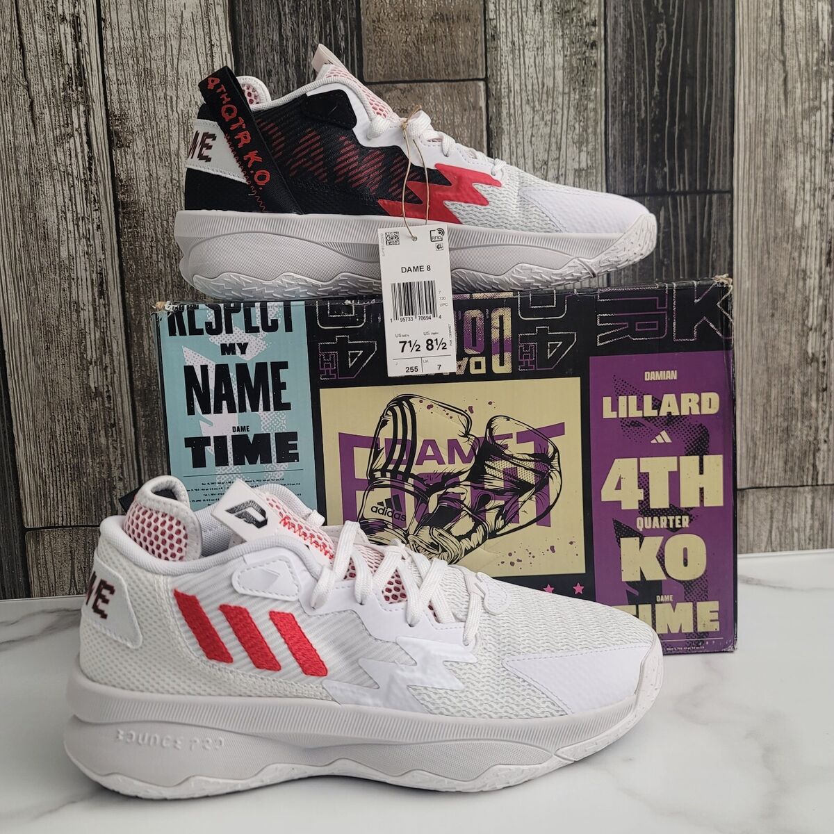 Adidas DAME 8 Damian Lillard White Red Basketball Shoes Adidas DAME 8 Damian Lillard White Red Basketball Shoes