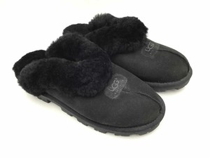black fur ugg slides