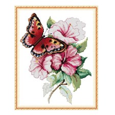 Butterfly Love Flower Stamped Cross Stitch Set Canvas Printed Fabric Sewing Kit