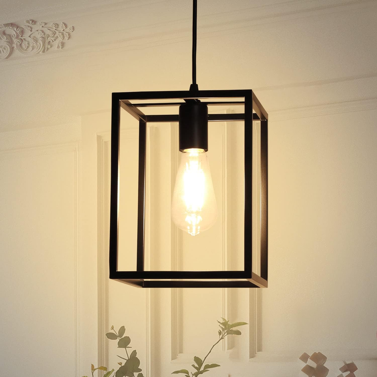 1 Light Black Lantern Pendant Light Fixture, Rustic Hallway Chandelier Lighting