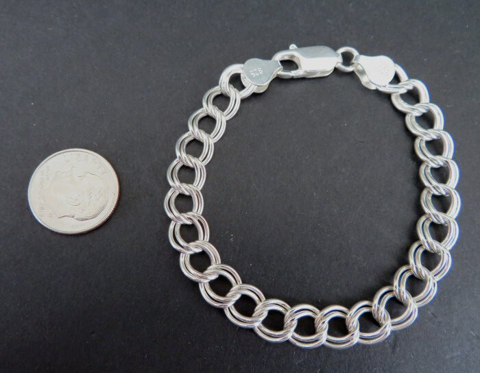 Bracelet Silver Double Link Chain Italy Sterling Silver 925 Charm