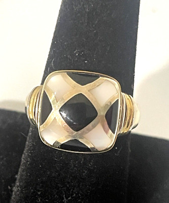 Eric Grossbardt Ring Black Onyx MOP 925 Sterling Silver 18K Gold Accents Size 9